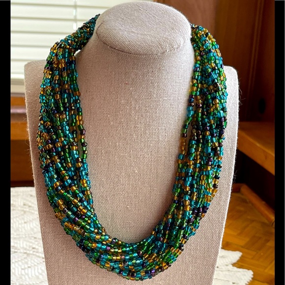 Vintage Jewelry - Glass bead torsade necklace, vintage